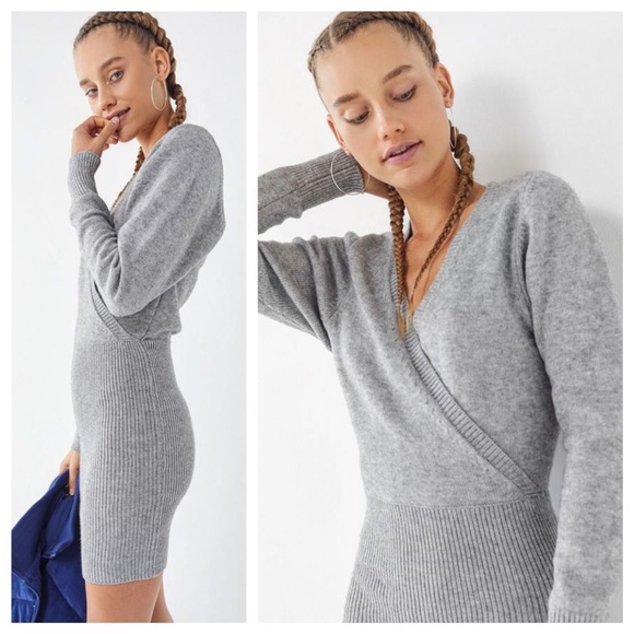 NWT UO Wrap Sweater Retro Skirt Dress Heather Gray - Picture 2 of 4